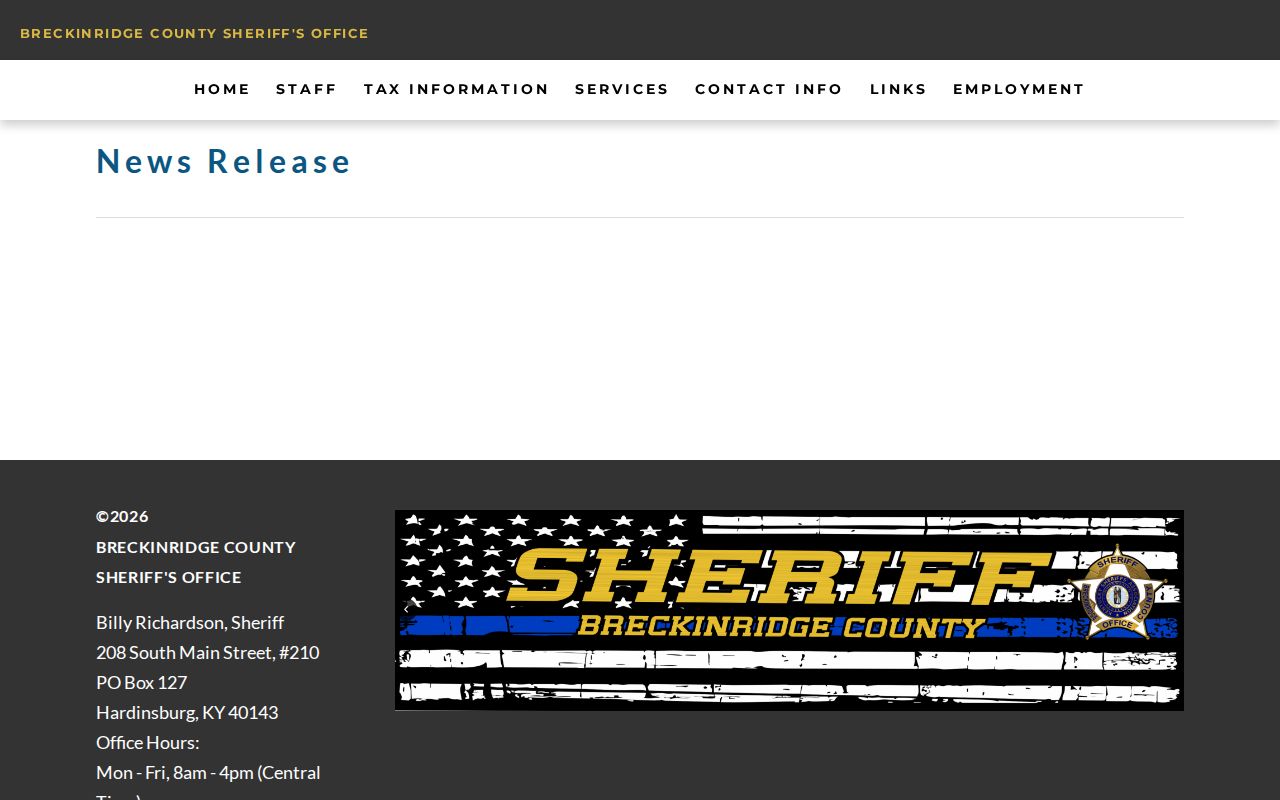 Breckinridge County sheriff news release page checked for a police blotter