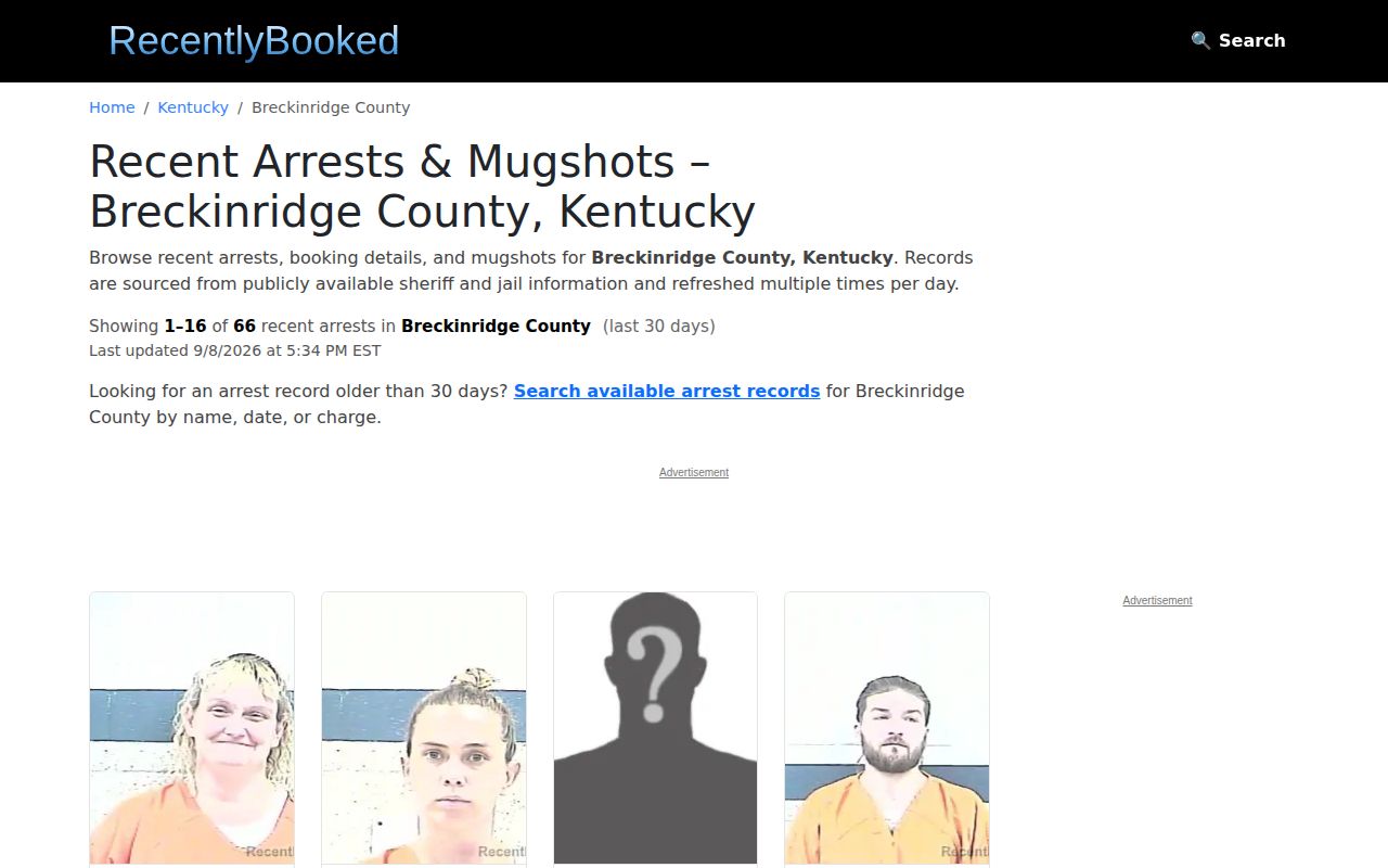 Unofficial Breckinridge County multi-day booking archive page