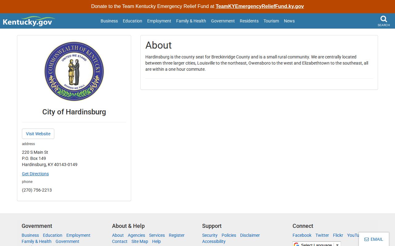 Kentucky government local profile for the City of Hardinsburg